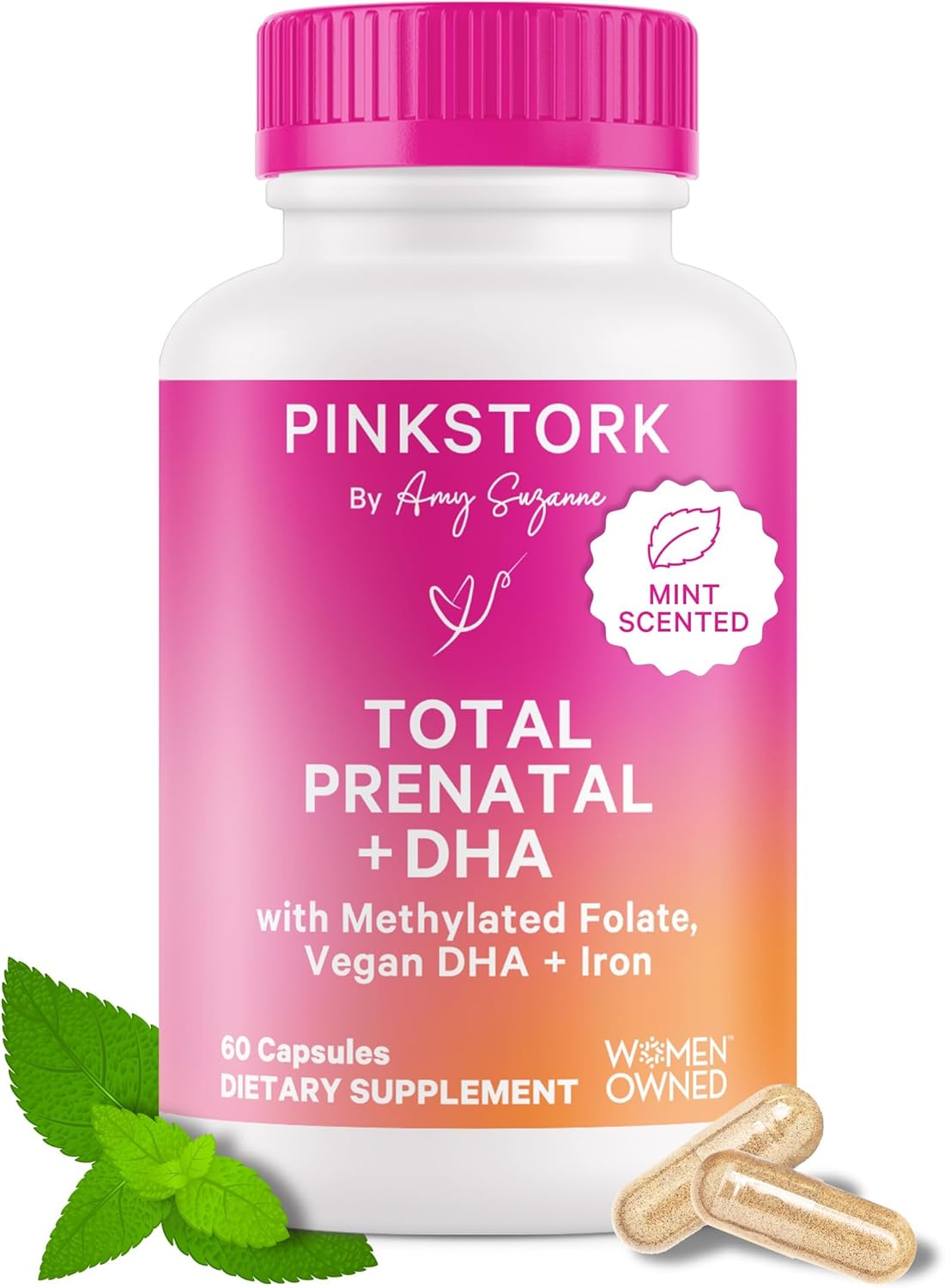 Prenatal Vitamins with DHA, Folate, Iron, Choline, and B12 for Women - Preconception Nutrition - Pregnancy Essentials - Mint Essence, 60 Capsules