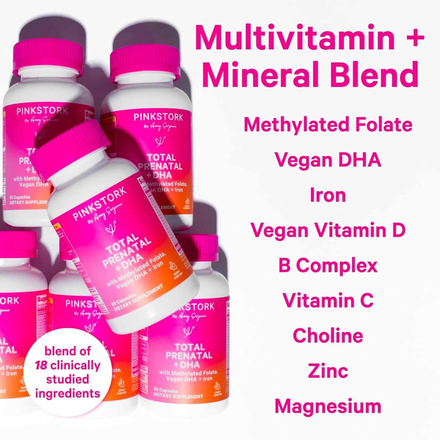 Prenatal Vitamins with DHA, Folate, Iron, Choline, and Vitamin B12 - Supports Fetal Development - 60 Capsules