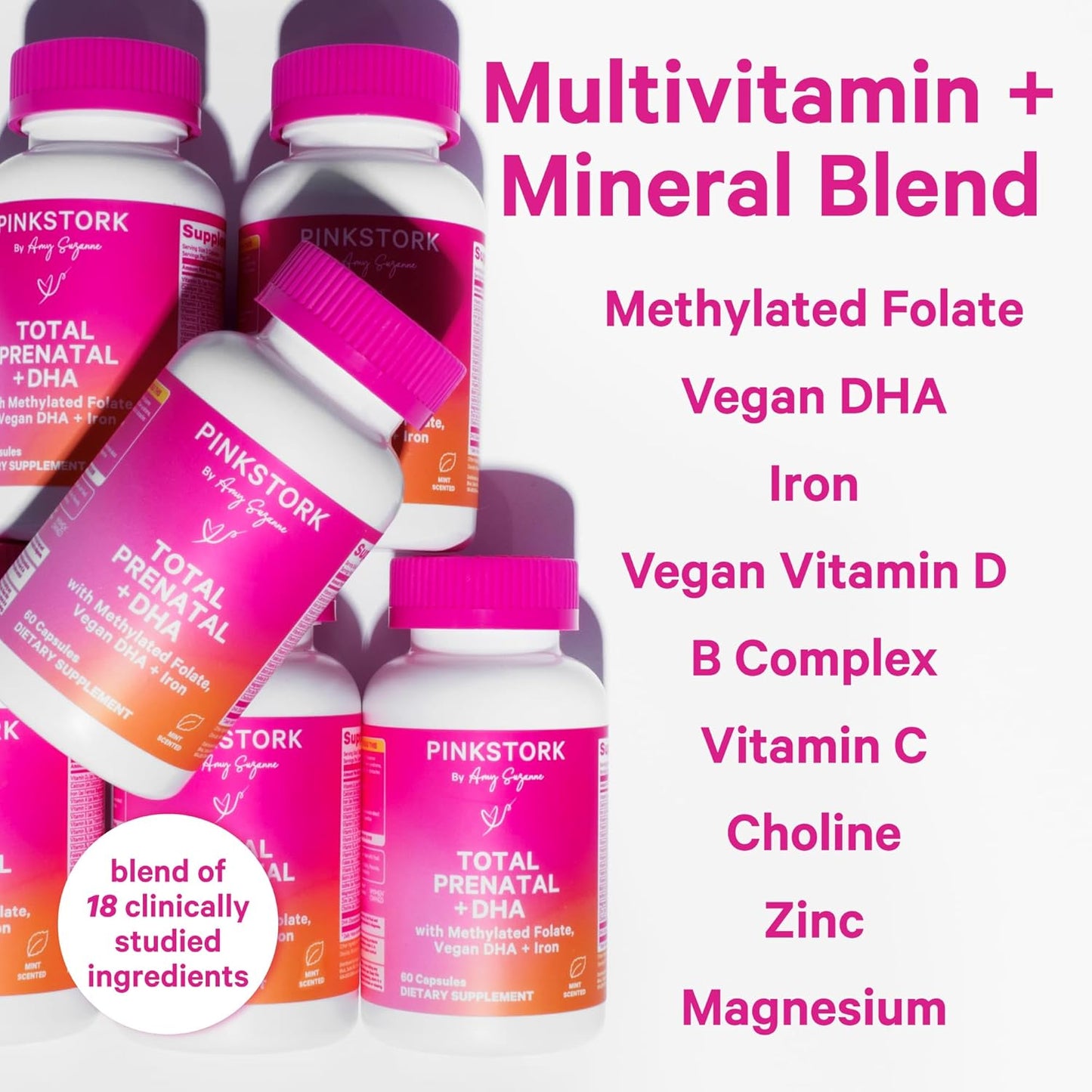 Prenatal Vitamins with DHA, Folate, Iron, Choline, and B12 for Women - Preconception Nutrition - Pregnancy Essentials - Mint Essence, 60 Capsules
