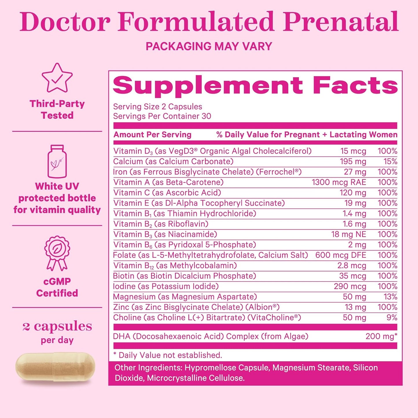 Prenatal Vitamins with DHA, Folate, Iron, Choline, and B12 for Women - Preconception Nutrition - Pregnancy Essentials - Mint Essence, 60 Capsules