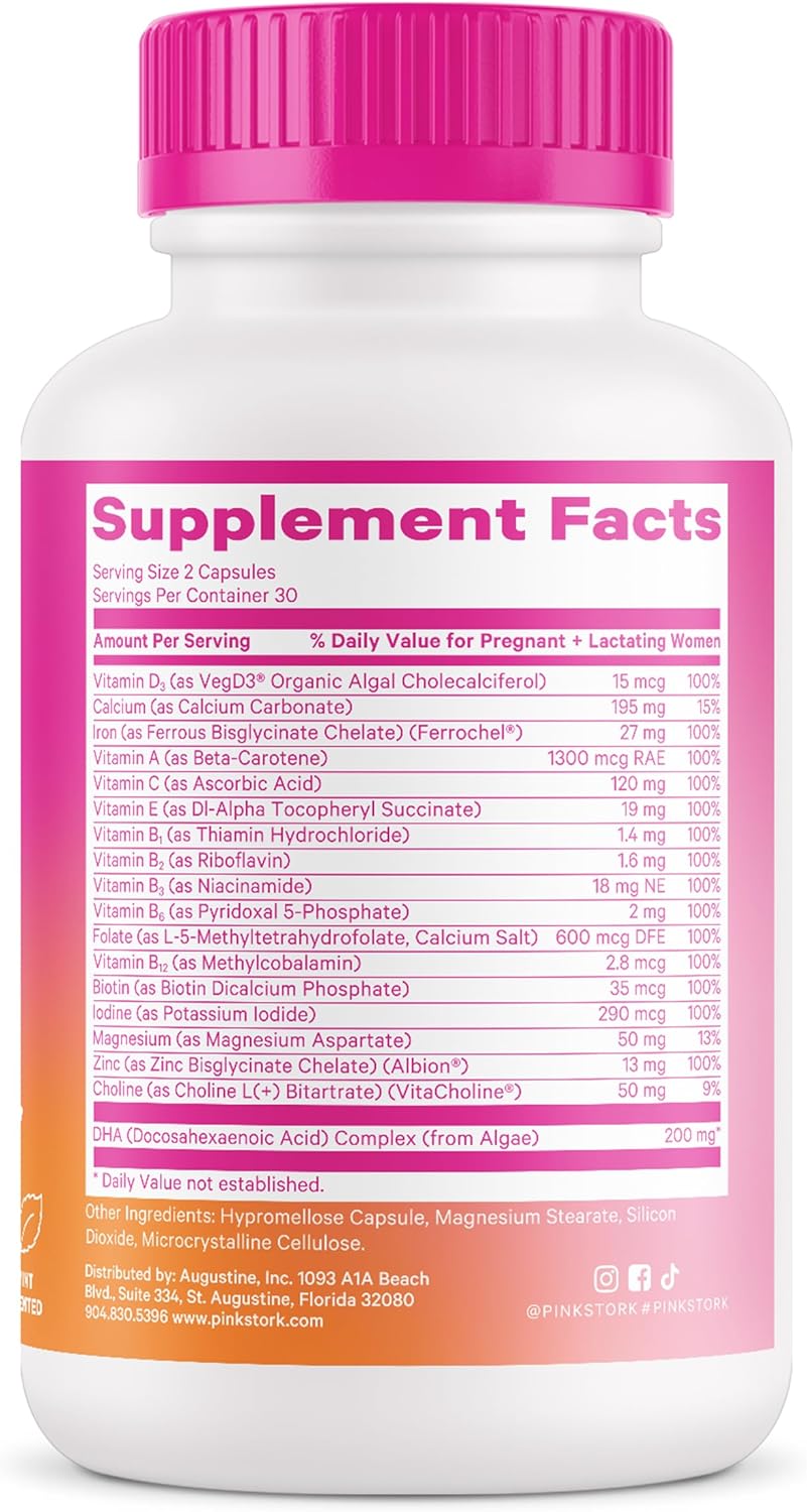 Prenatal Vitamins with DHA, Folate, Iron, Choline, and B12 for Women - Preconception Nutrition - Pregnancy Essentials - Mint Essence, 60 Capsules