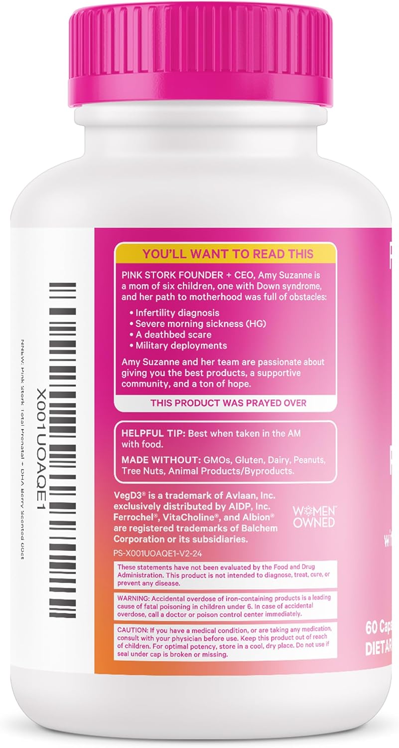 Prenatal Vitamins with DHA, Folate, Iron, Choline, and Vitamin B12 - Supports Fetal Development - 60 Capsules