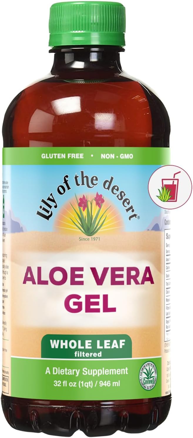 Preservative-Free Aloe Vera Gel Drink for Gut Health & Skin - 32 Fl Oz