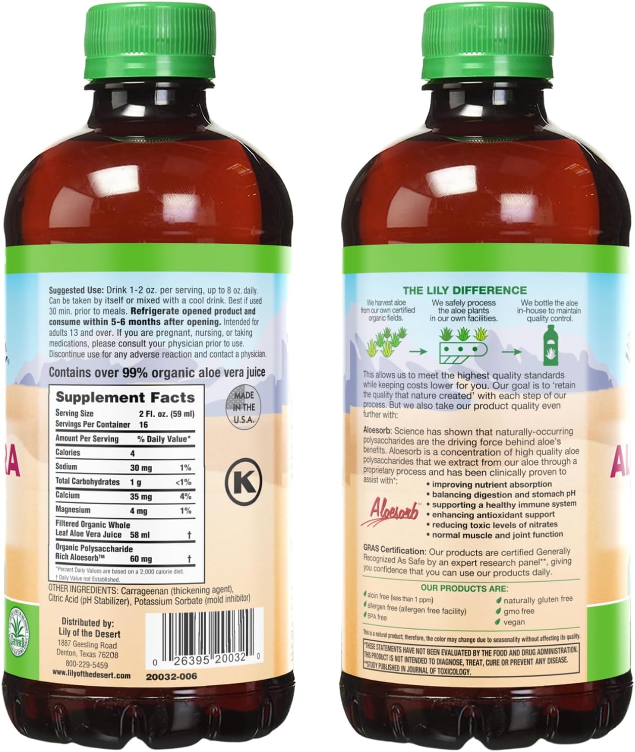Preservative-Free Aloe Vera Gel Drink for Gut Health & Skin - 32 Fl Oz