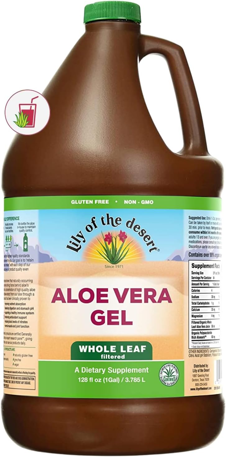Preservative-Free Lily of the Desert Aloe Vera Gel Drink for Gut Health and Glowing Skin - 128 Fl Oz