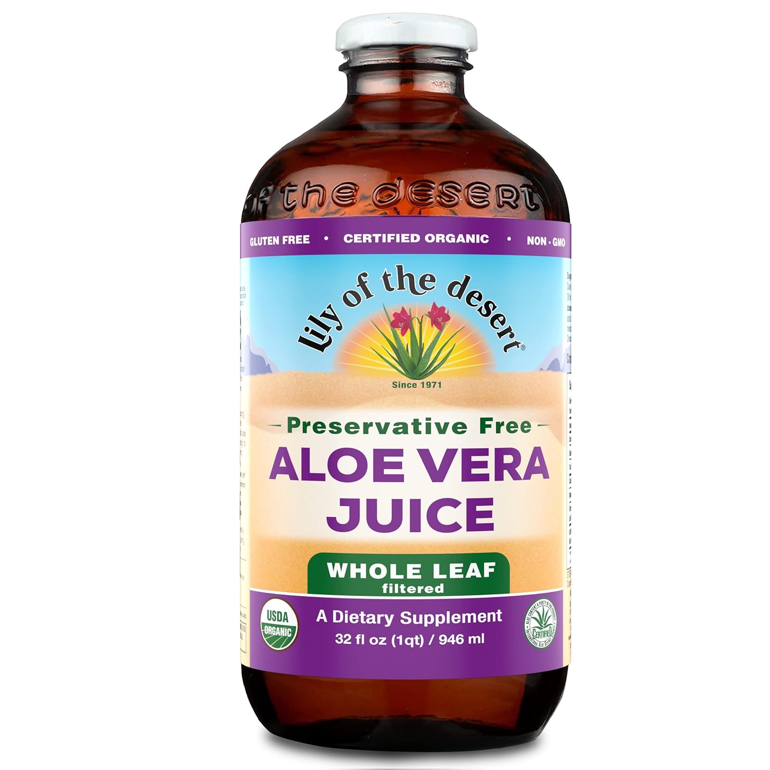 Preservative-Free Lily Of The Desert Aloe Vera Juice with Natural Vitamins and Digestive Enzymes for Gut Health, Stomach Relief, and Glowing Skin