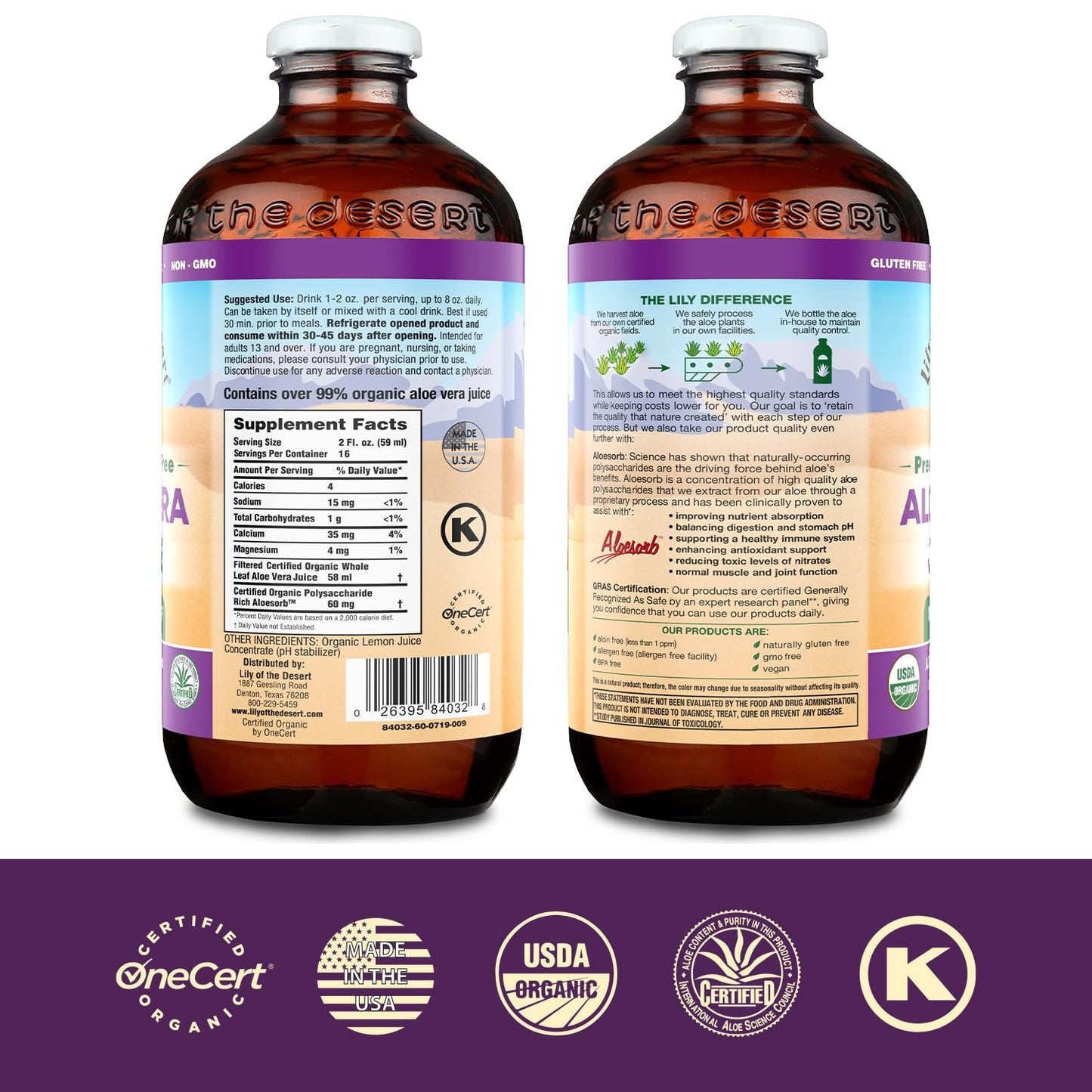 Preservative-Free Lily Of The Desert Aloe Vera Juice with Natural Vitamins and Digestive Enzymes for Gut Health, Stomach Relief, and Glowing Skin