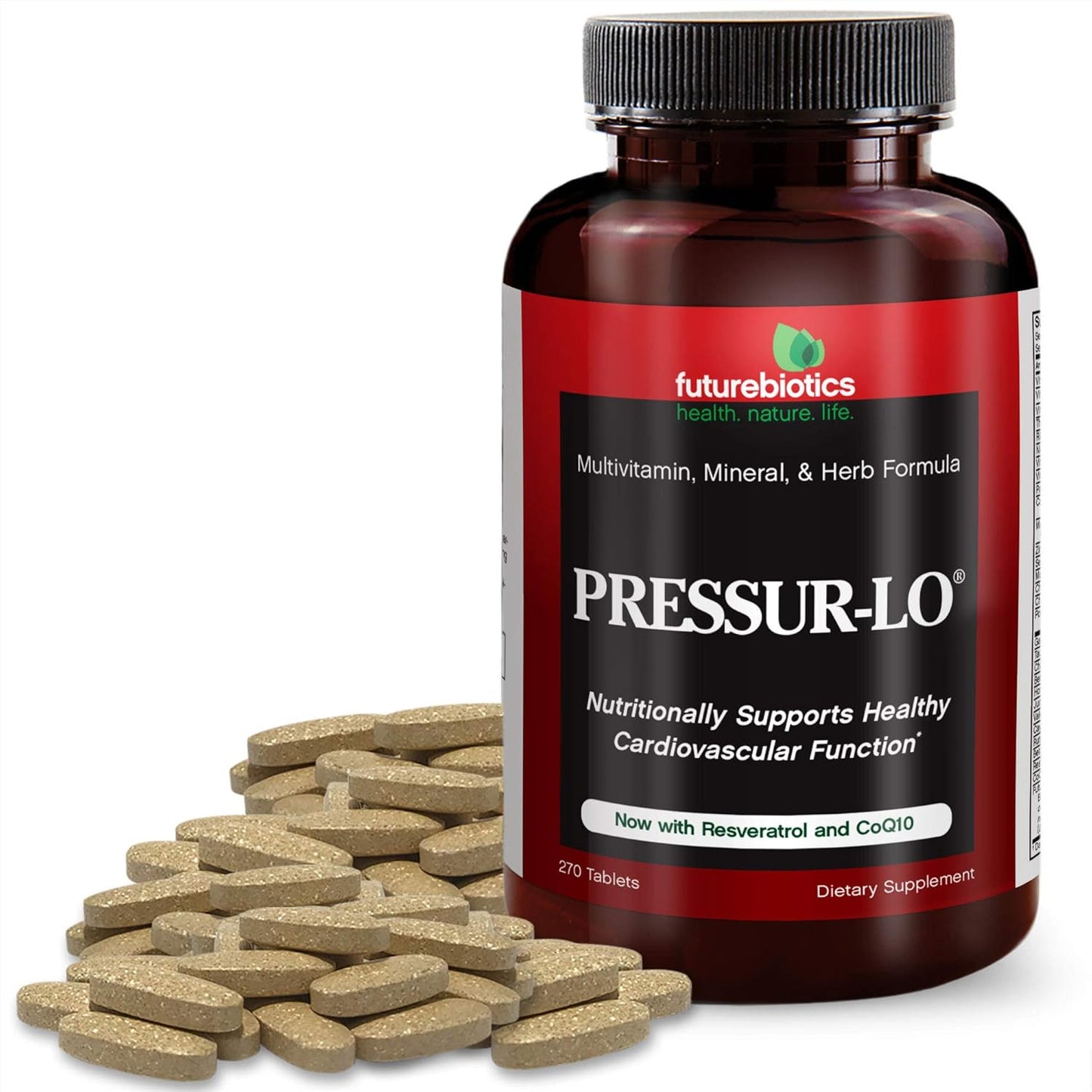 Pressur-Lo Multi-Vitamin, Mineral & Herb Formula with CoQ10, Garlic, Calcium, Magnesium, Niacin, Resveratrol - 270 Tablets, Heavy Metal Tested