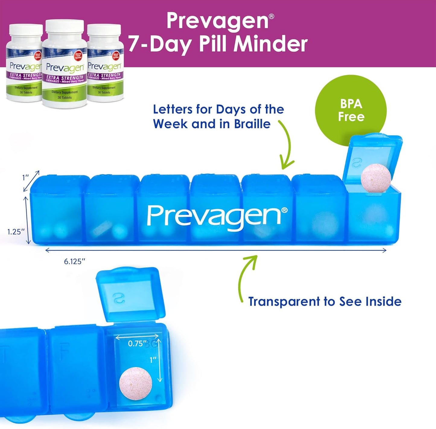 Prevagen Extra Strength 20mg Chewables in Mixed Berry Flavor - 3 Pack with Apoaequorin, Vitamin D, and Pill Minder