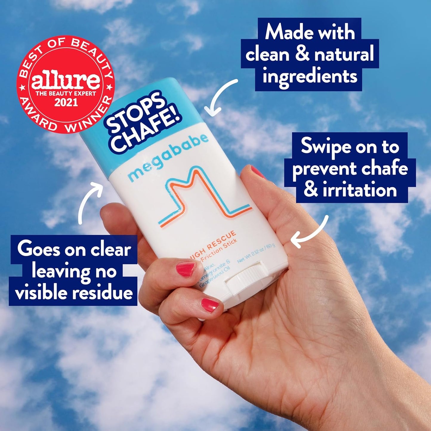 Prevent Skin Chafing with Megababe Thigh Rescue Stick | Anti-Chafe for Thighs, Arms, Bra-Lines & More