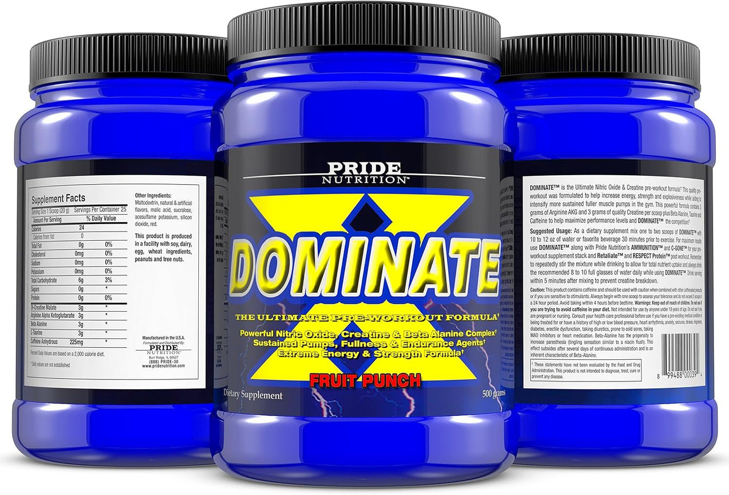 Pride Nutrition Dominate X Pre Workout Supplement - Boost Energy and Endurance with 500g Nitric Oxide & Creatine - Men and Women - 25 Servings (Fruit Punch)