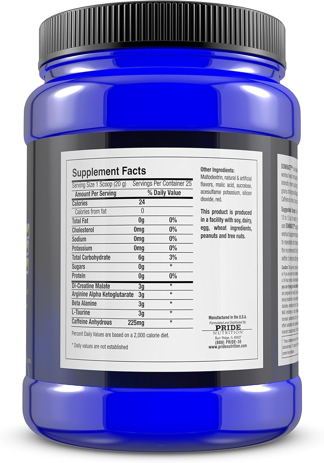 Pride Nutrition Dominate X Pre Workout Supplement - Boost Energy and Endurance with 500g Nitric Oxide & Creatine - Men and Women - 25 Servings (Fruit Punch)