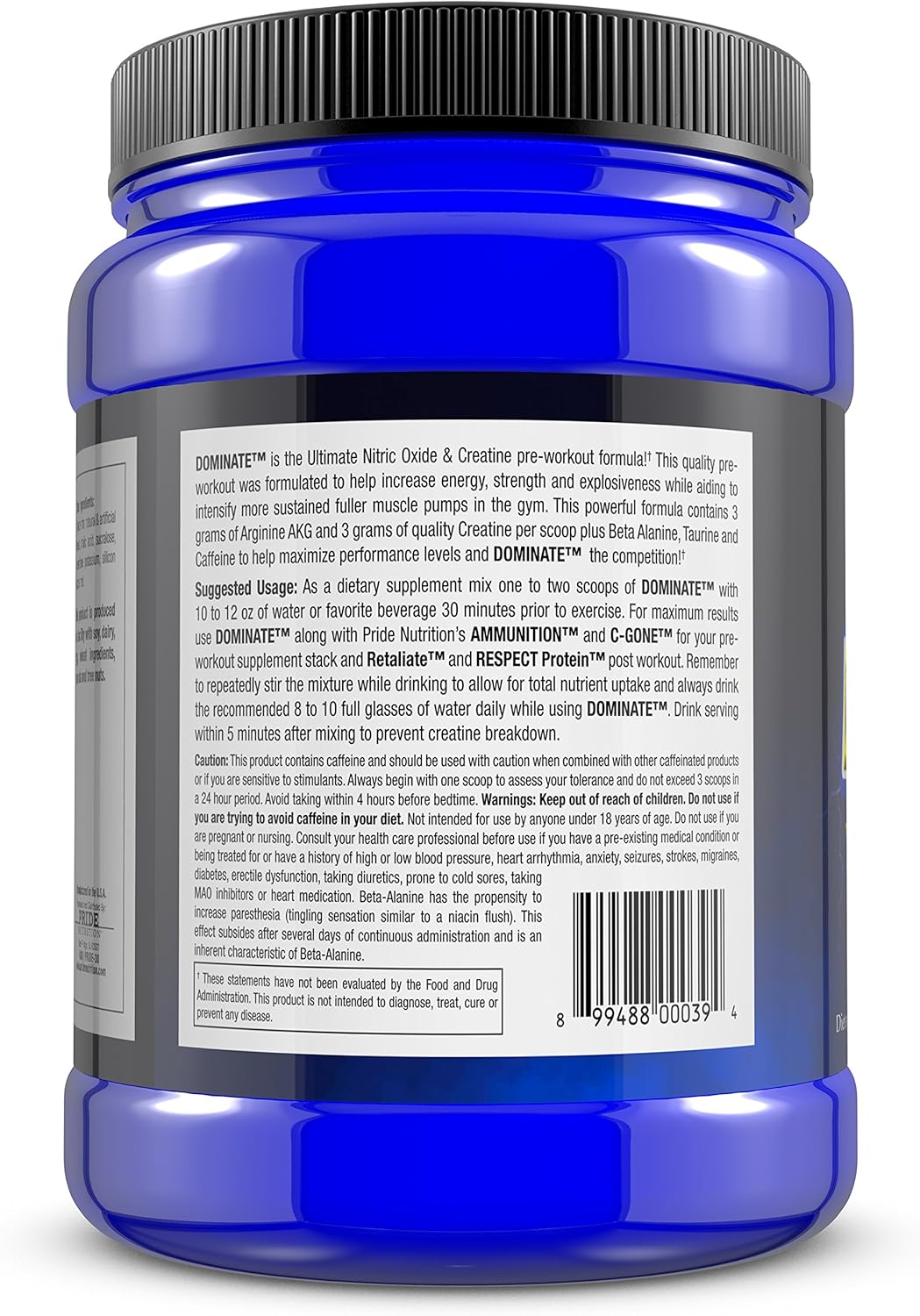 Pride Nutrition Dominate X Pre Workout Supplement - Boost Energy and Endurance with 500g Nitric Oxide & Creatine - Men and Women - 25 Servings (Fruit Punch)
