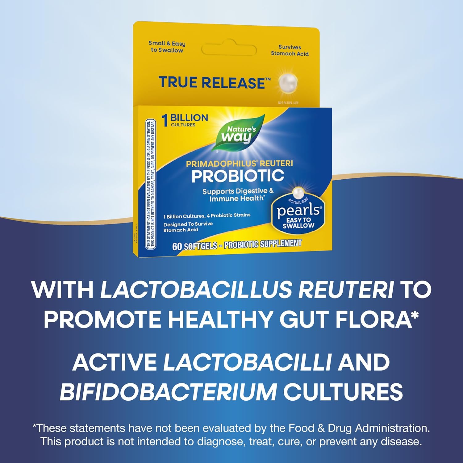 Primadophilus Reuteri Probiotic Pearls for Men and Women - 1 Billion Culture, 4 Strains, Supports Digestive and Immune Health - 60 Softgels