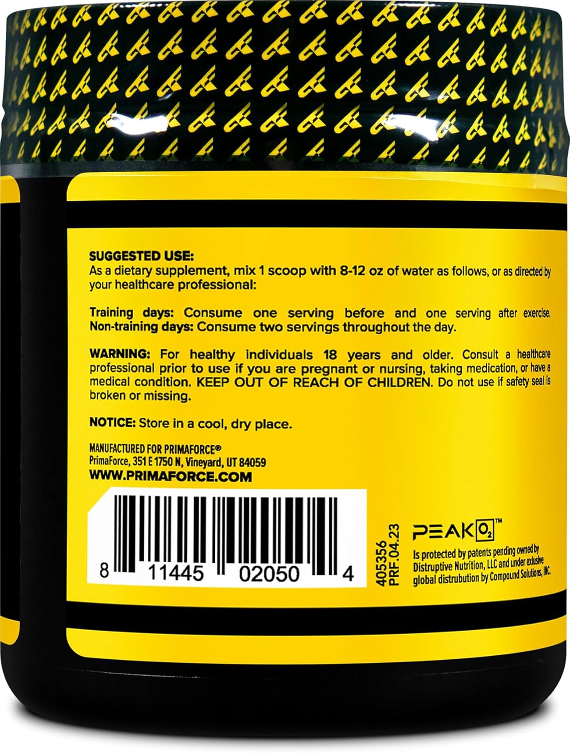 PrimaForce Peak O2 Supplement - 120g Proprietary Blend, Non-GMO, Vegan, Gluten-Free Workout Boost
