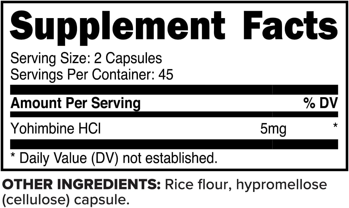 PrimaForce Yohimbine HCl 2.5mg Capsules - Non-GMO & Gluten Free Supplement (90 Count)