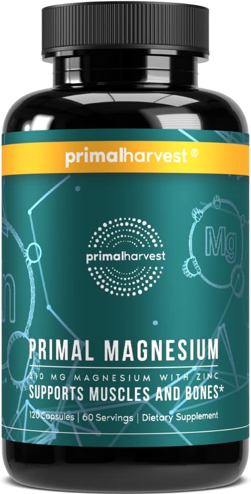 Primal Harvest Magnesium Complex Supplement with Zinc - 120 Capsules, 310mg - Glycinate, Citrate, Malate