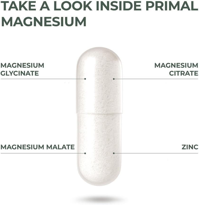 Primal Harvest Magnesium Complex Supplement with Zinc - 120 Capsules, 310mg - Glycinate, Citrate, Malate