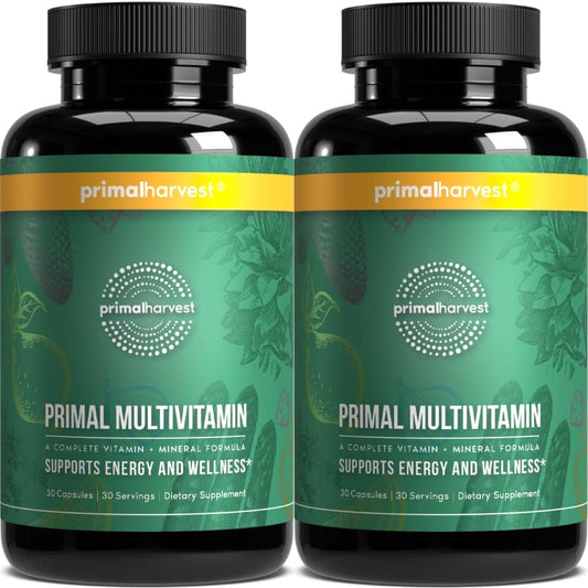 Primal Harvest Multivitamin 2-Pack for Women and Men - Includes Vitamins A, C, D, E, B12, B6, Biotin, Zinc - 30 Capsules