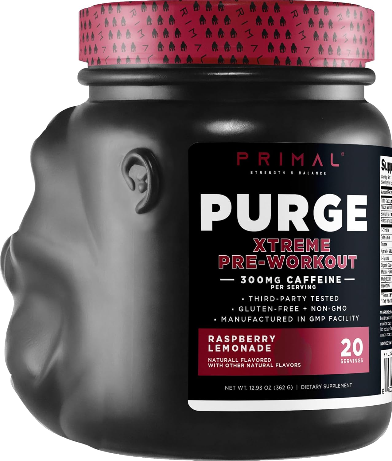 Primal Purge Xtreme Pre-Workout - Raspberry Lemonade Flavor (20 Servings), Gluten-Free and Non-GMO