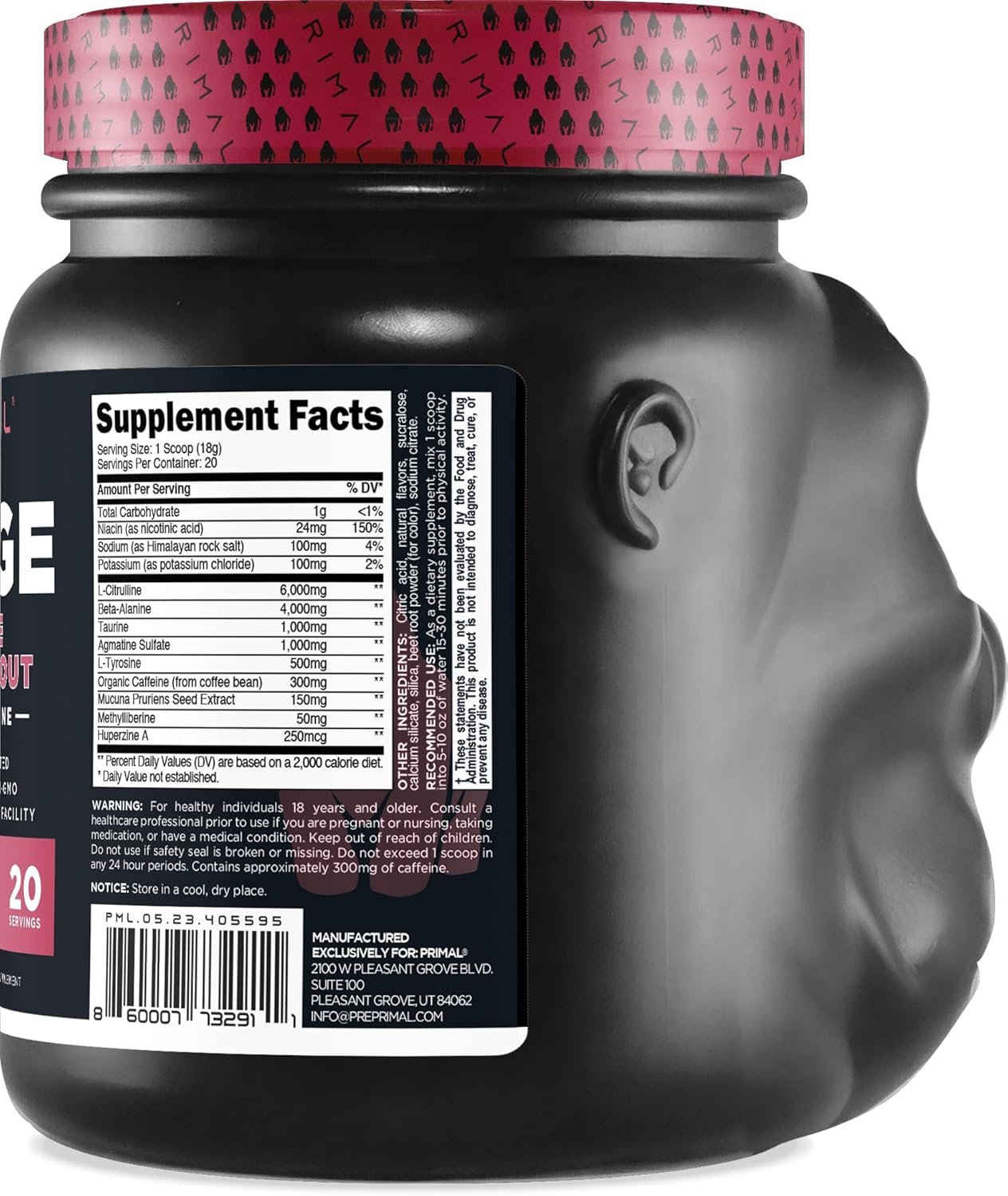 Primal Purge Xtreme Pre-Workout - Raspberry Lemonade Flavor (20 Servings), Gluten-Free and Non-GMO