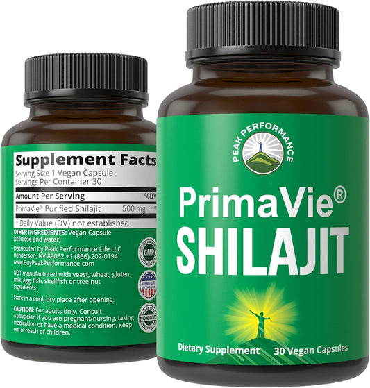PrimaVie® Shilajit Capsules: Pure Shilajit Powder Supplement with 40+ Trace Minerals for Peak Performance, Brain Function, and Mitochondria Support.