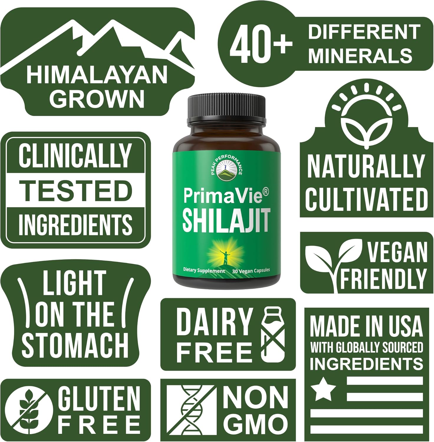 PrimaVie® Shilajit Capsules: Pure Shilajit Powder Supplement with 40+ Trace Minerals for Peak Performance, Brain Function, and Mitochondria Support.