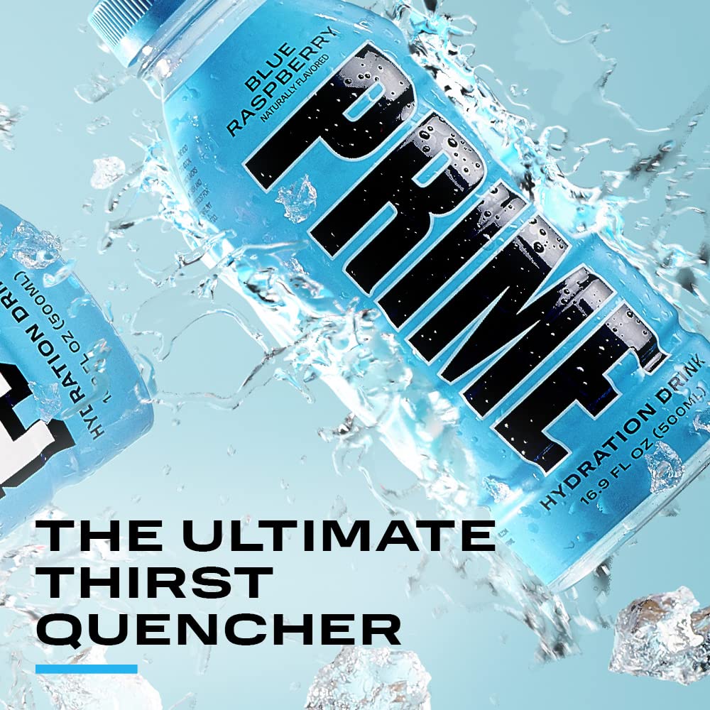 PRIME Hydration BLUE RASPBERRY Sports Drink 12 Pack - Electrolyte Enhanced with BCAAs, B Vitamins, Antioxidants - Ultimate Hydration - Low Sugar - 16.9oz