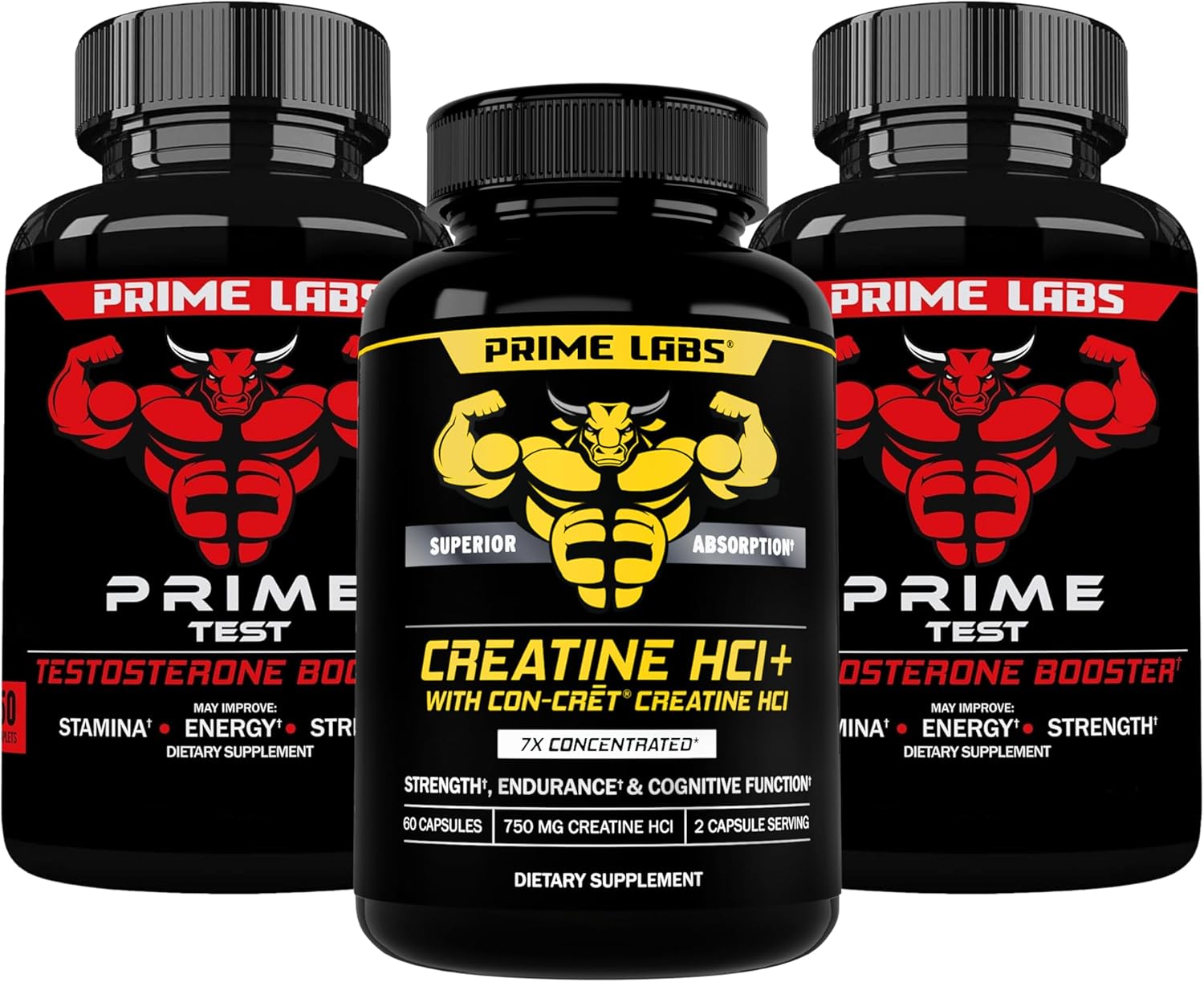 Prime Labs Prime Test 2-Pack with 60 Count Creatine HCl Capsules for Enhanced Performance