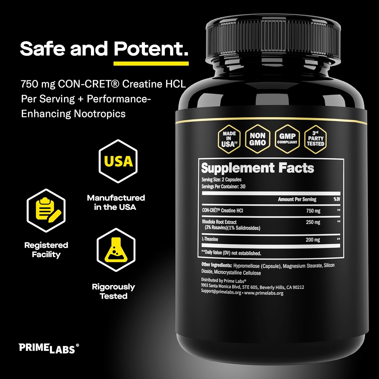 Prime Labs Prime Test 2-Pack with 60 Count Creatine HCl Capsules for Enhanced Performance