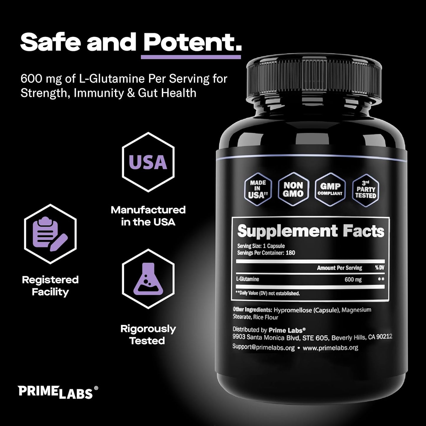 Prime Labs Prime Test with L Glutamine Capsules for Testosterone Support and Muscle Recovery
