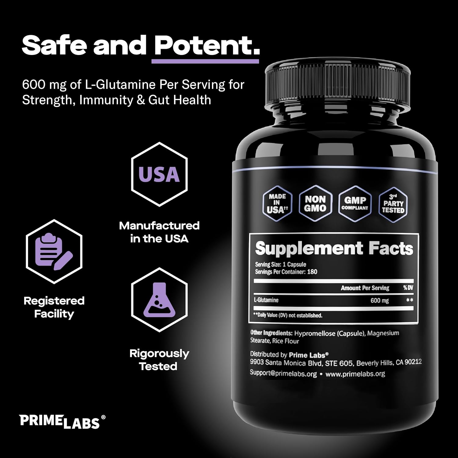 Prime Labs Prime Test with L Glutamine Capsules for Testosterone Support and Muscle Recovery