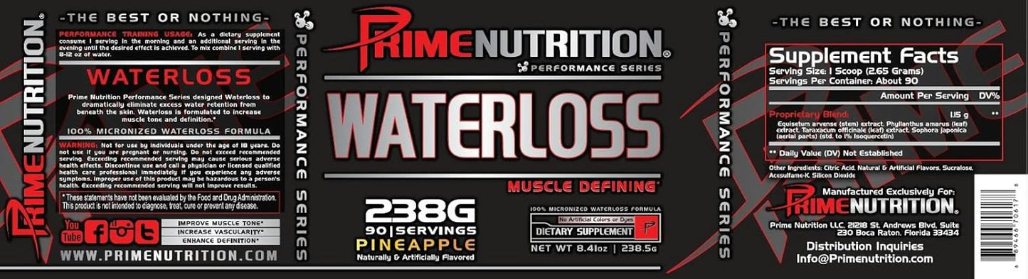 Prime Nutrition Water Loss Supplement - 90 Servings, 238g, Pineapple Flavor for Muscle Defining