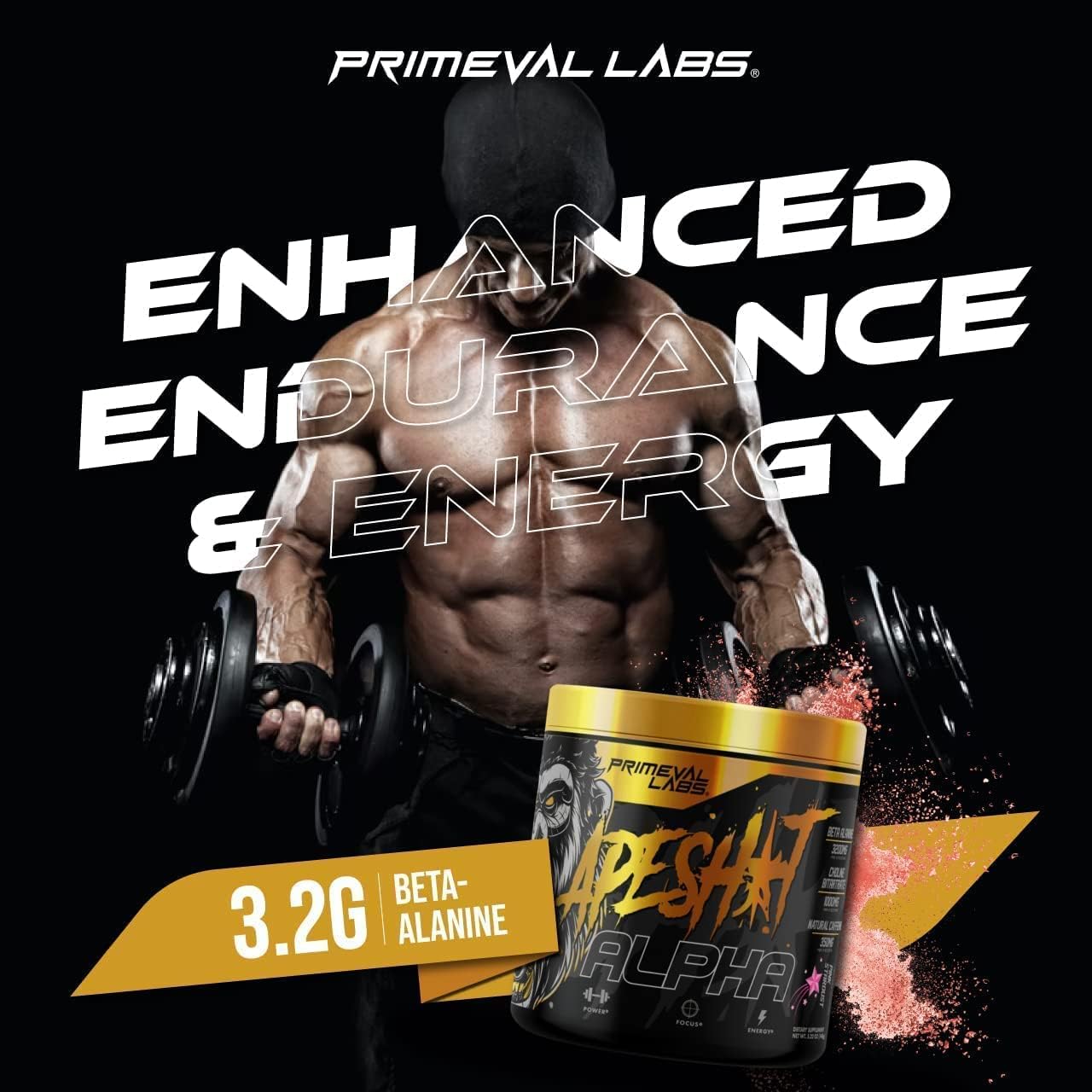 Primeval Labs Ape Alpha Natural Pre Workout - Boost Endurance, Focus | 350mg Caffeine, Beta-Alanine, L Citrulline | Nitric Oxide Booster - Pink Stardust, 40 Servings