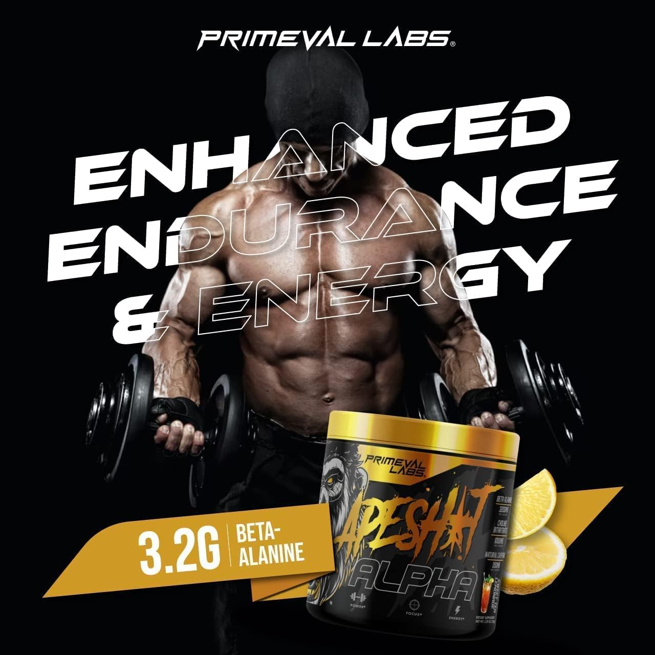 Primeval Labs Ape Alpha Natural Pre Workout | Boost Endurance & Focus | 350mg Caffeine, Beta-Alanine, L Citrulline | Nitric Oxide | Sweet Tea Lemonade, 40 Servings