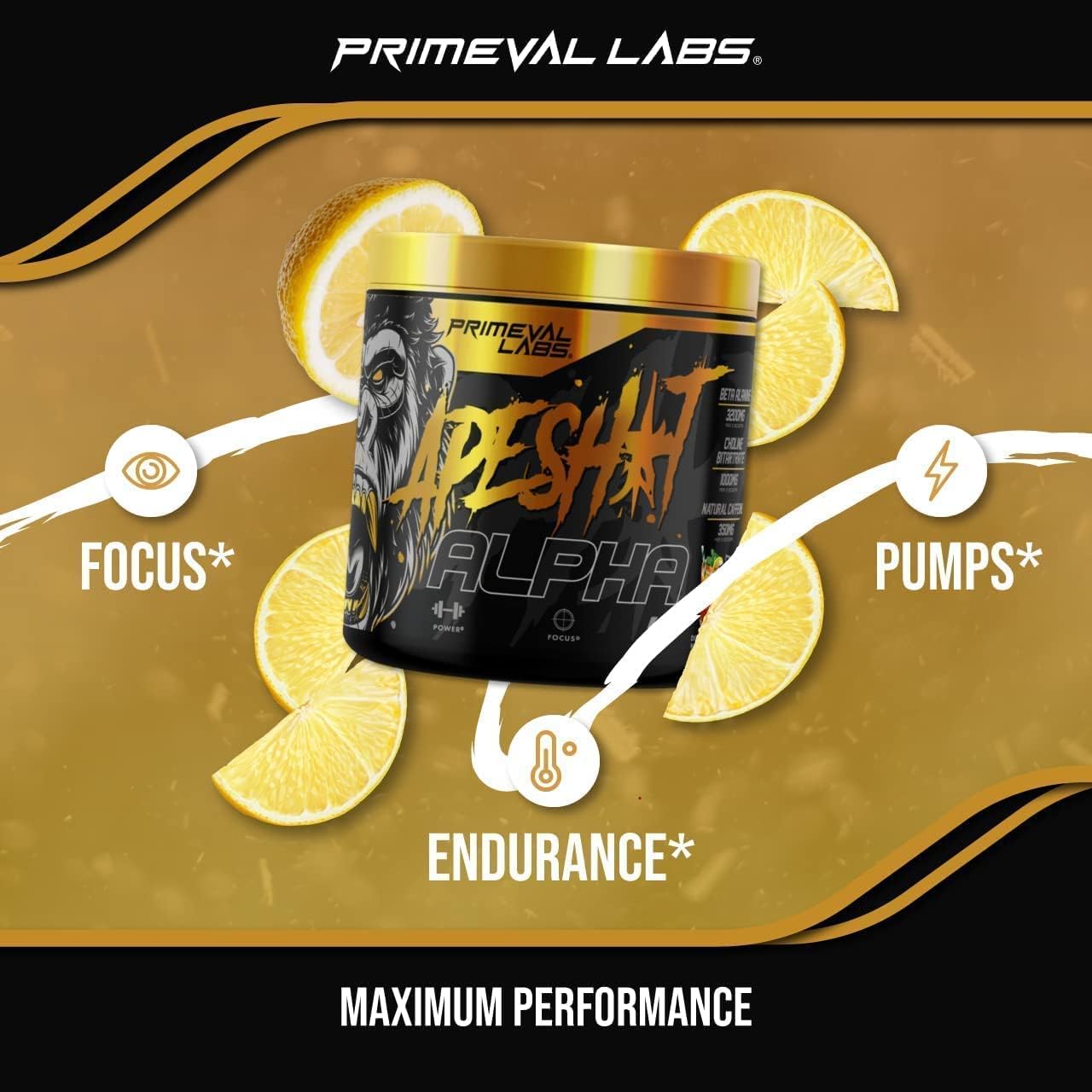 Primeval Labs Ape Alpha Natural Pre Workout | Boost Endurance & Focus | 350mg Caffeine, Beta-Alanine, L Citrulline | Nitric Oxide | Sweet Tea Lemonade, 40 Servings
