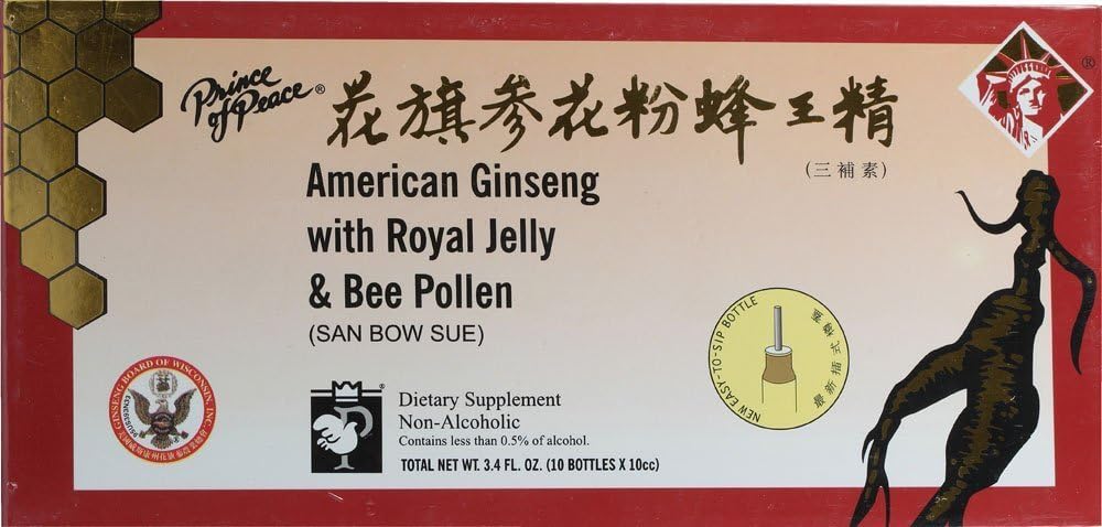 Prince of Peace American Ginseng, Royal Jelly, and Bee Pollen 10 Vial - Boost Energy & Immunity with Natural Ingredients