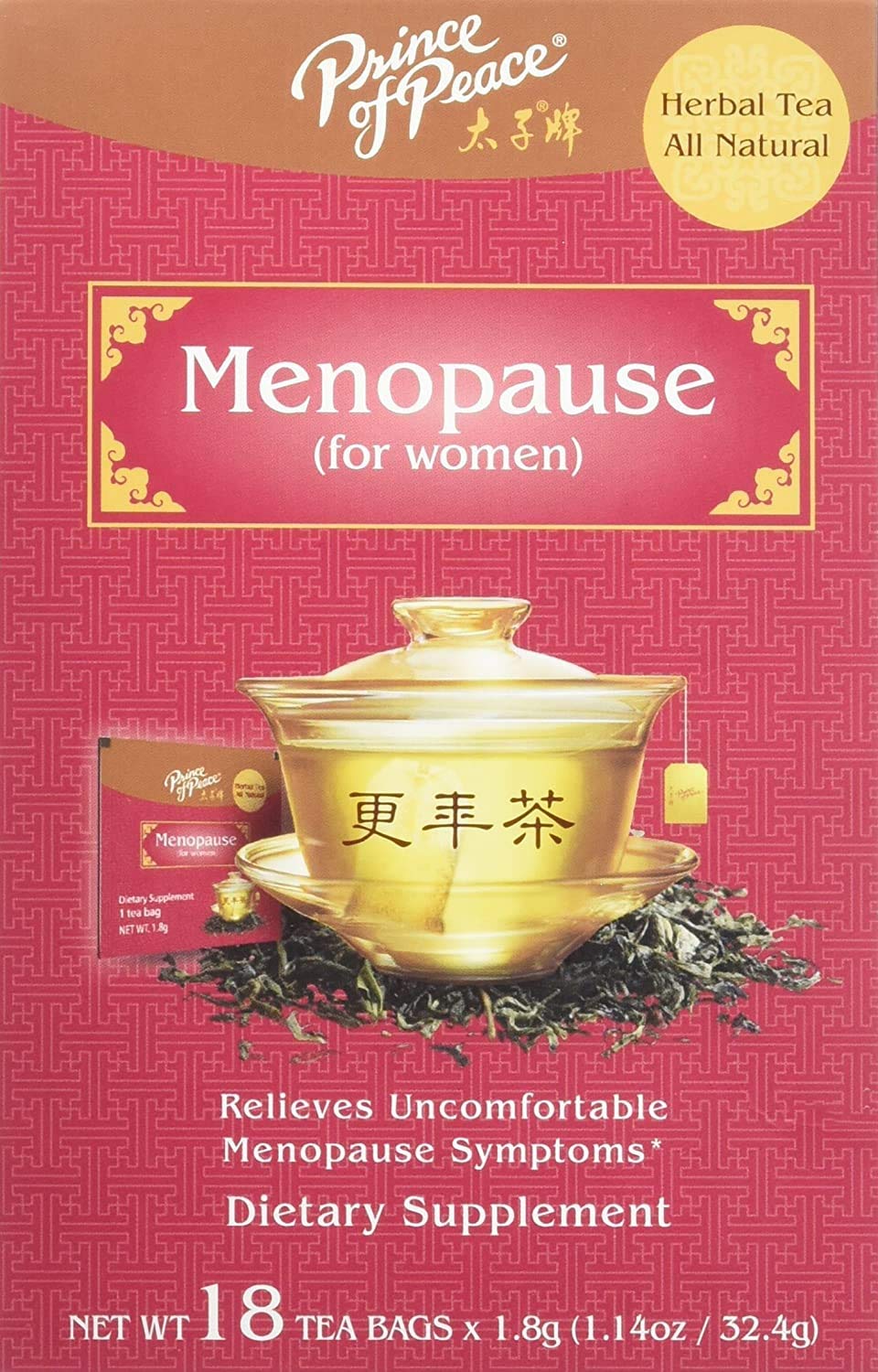 Prince of Peace Menopause Tea - Herbal Blend for Menopause Relief and Hormone Balance in Women - 18 Tea Bags
