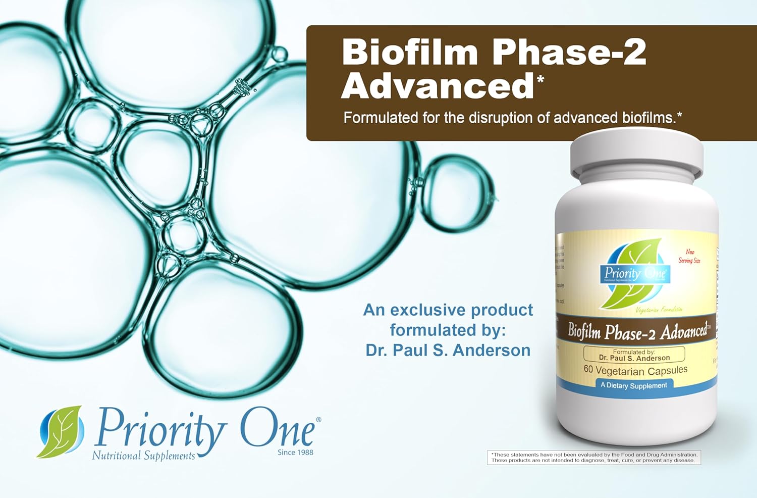 Priority One Vitamins Biofilm Phase-2 Advanced Capsules by Dr. Paul S. Anderson - Disrupts Advanced Biofilms