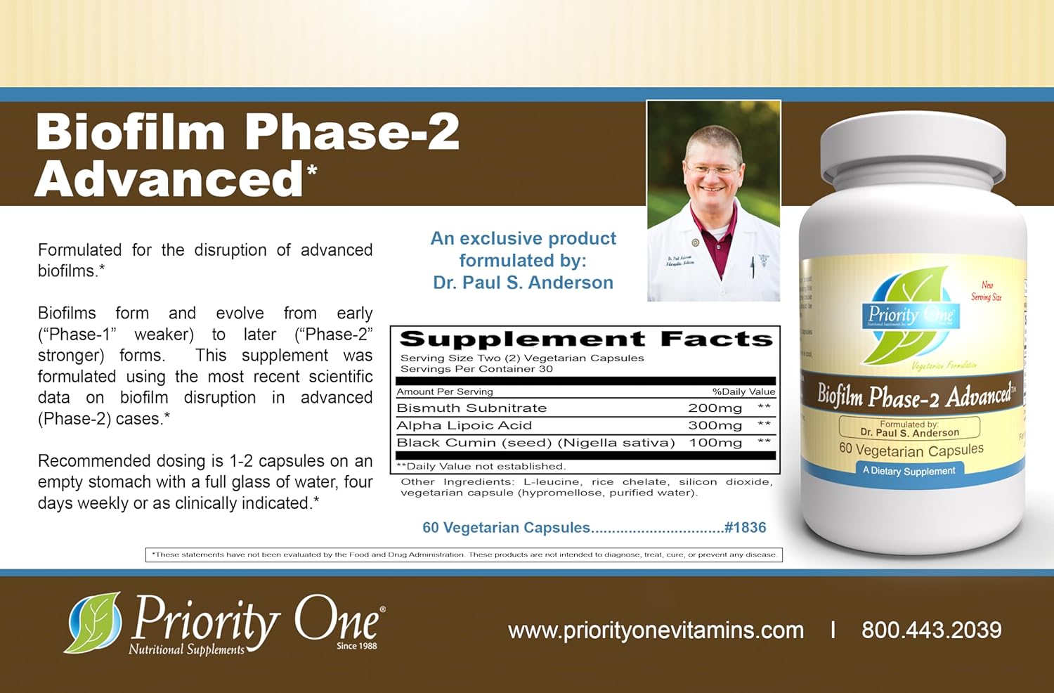 Priority One Vitamins Biofilm Phase-2 Advanced Capsules by Dr. Paul S. Anderson - Disrupts Advanced Biofilms