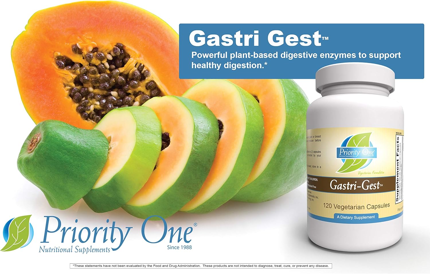 Priority One Vitamins Gastri Gest 120 Capsules - Plant Enzymes for Healthy Digestion & Intestinal Activity