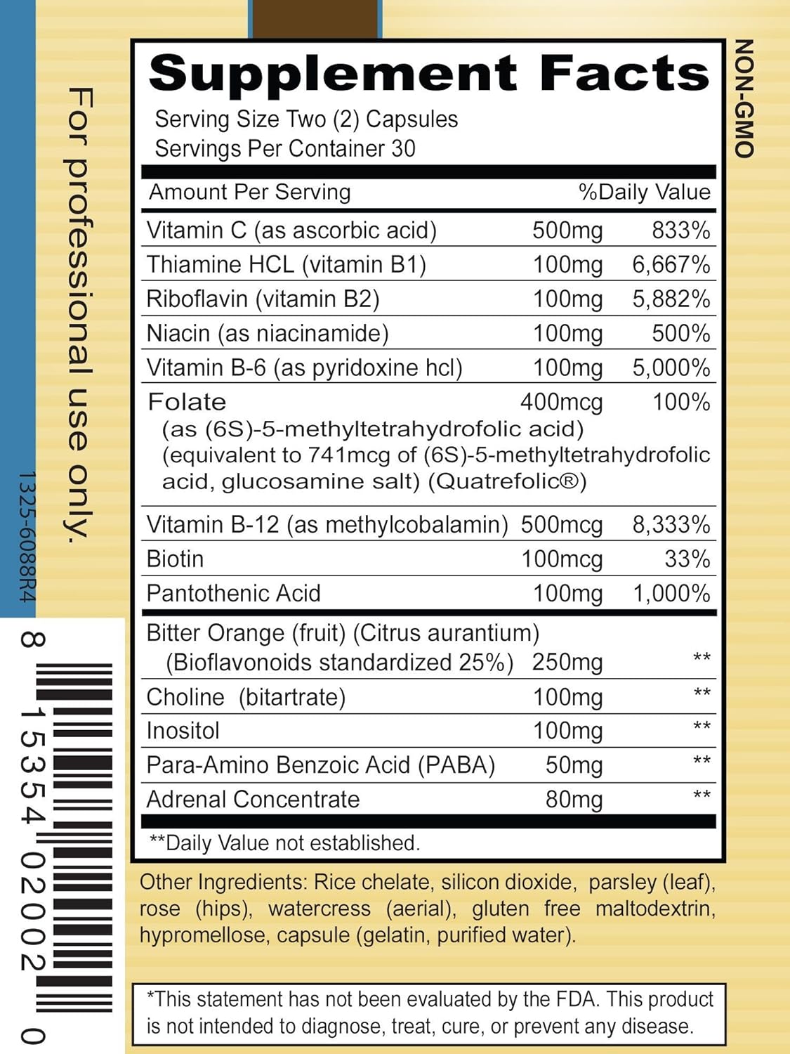 Priority One Vitamins Stress B & C Capsules - B Complex with Whole Gland Adrenal for Healthy Nerves, Skin, Eyes, GI, Brain*