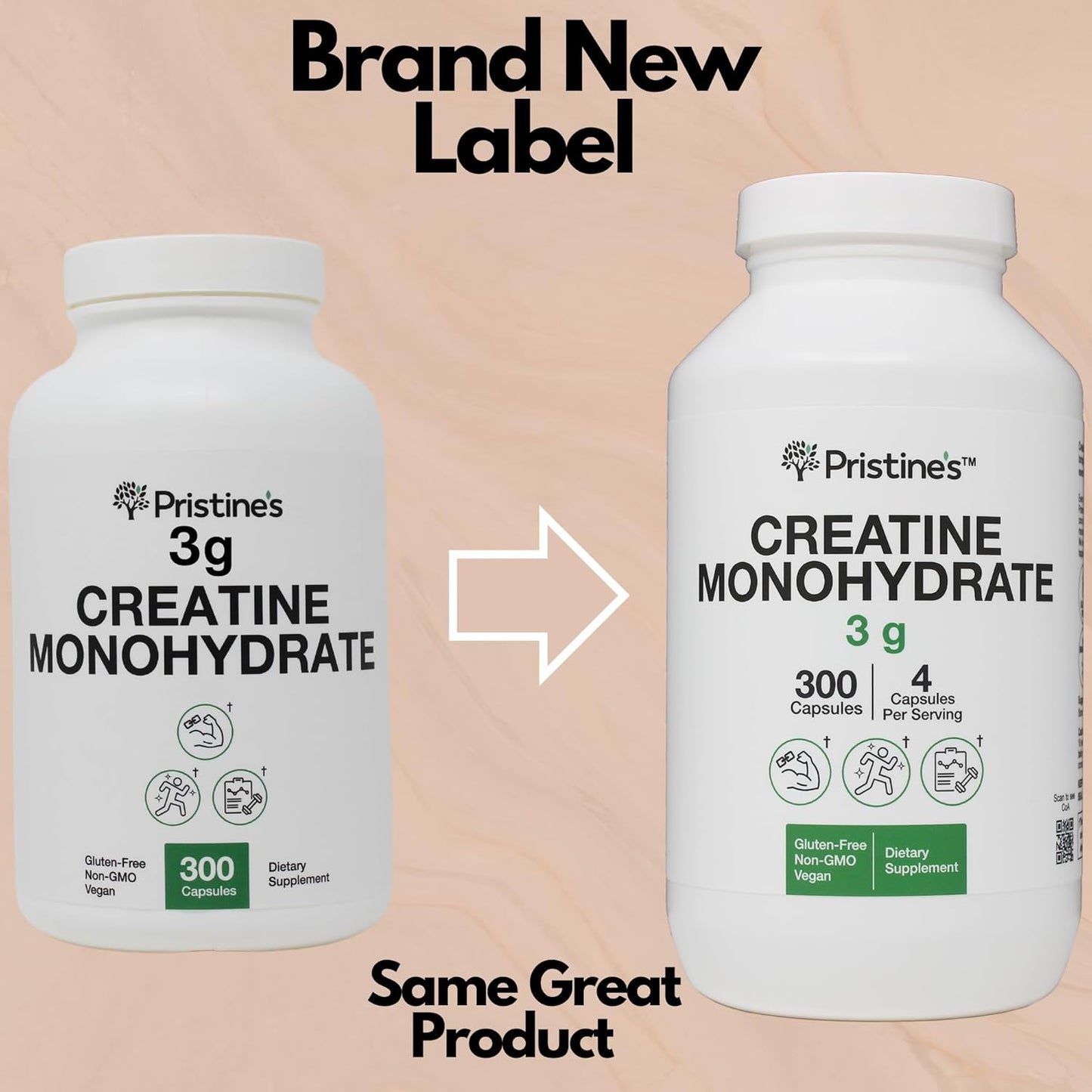 Pristine Creatine Monohydrate Capsules - 75 Day Supply for Muscle Growth & Performance Support - No Bloat Formula