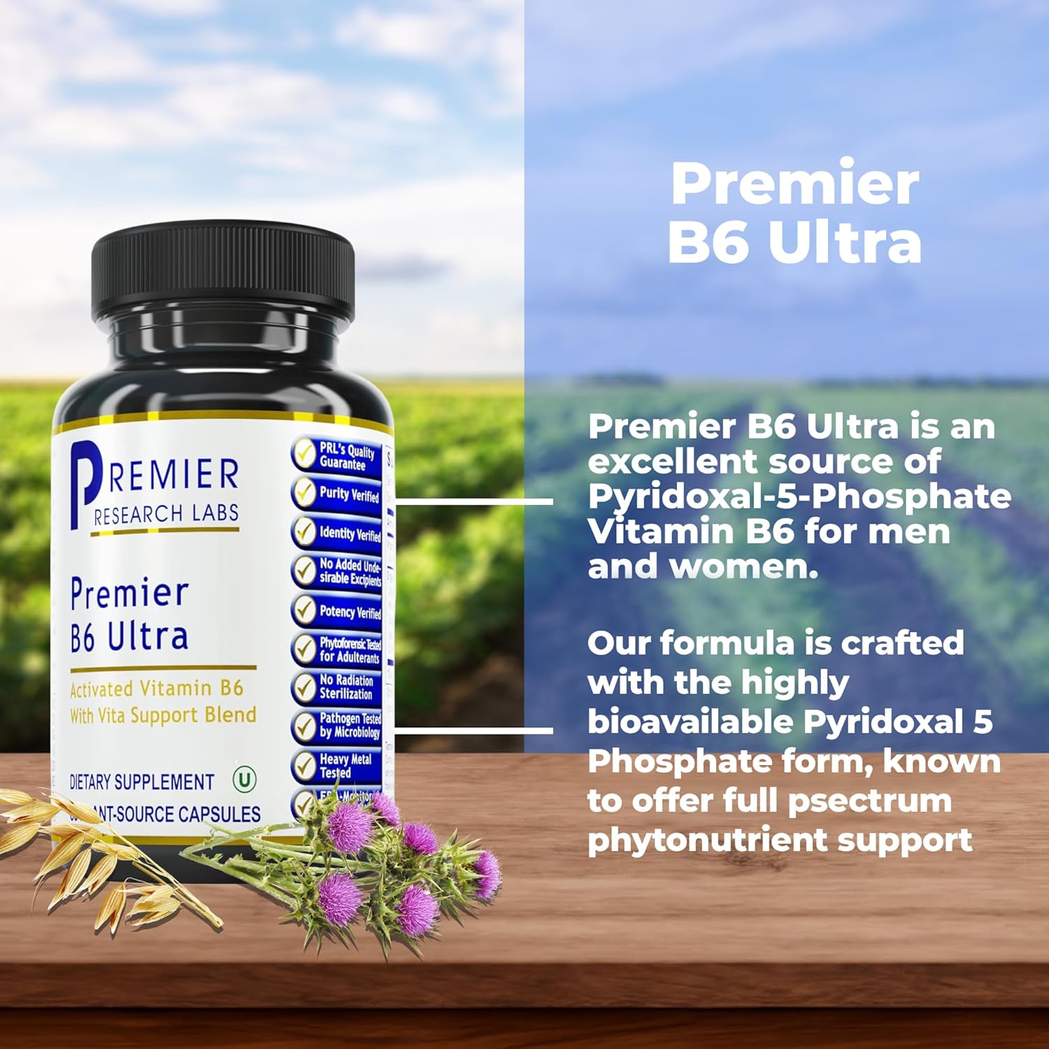 PRL Premier B6 Ultra - P5P Vitamin B6 Supplement, 50mg Per Capsule, Active Form for Energy & Brain - 60 Capsules