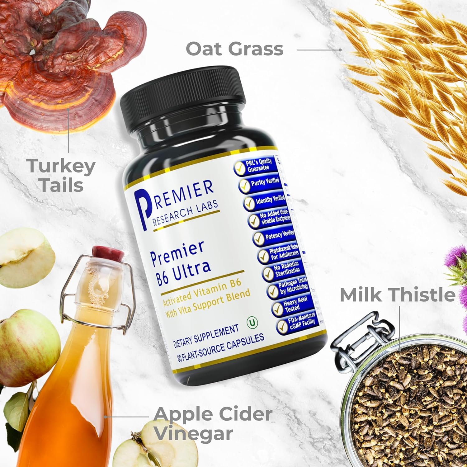 PRL Premier B6 Ultra - P5P Vitamin B6 Supplement, 50mg Per Capsule, Active Form for Energy & Brain - 60 Capsules