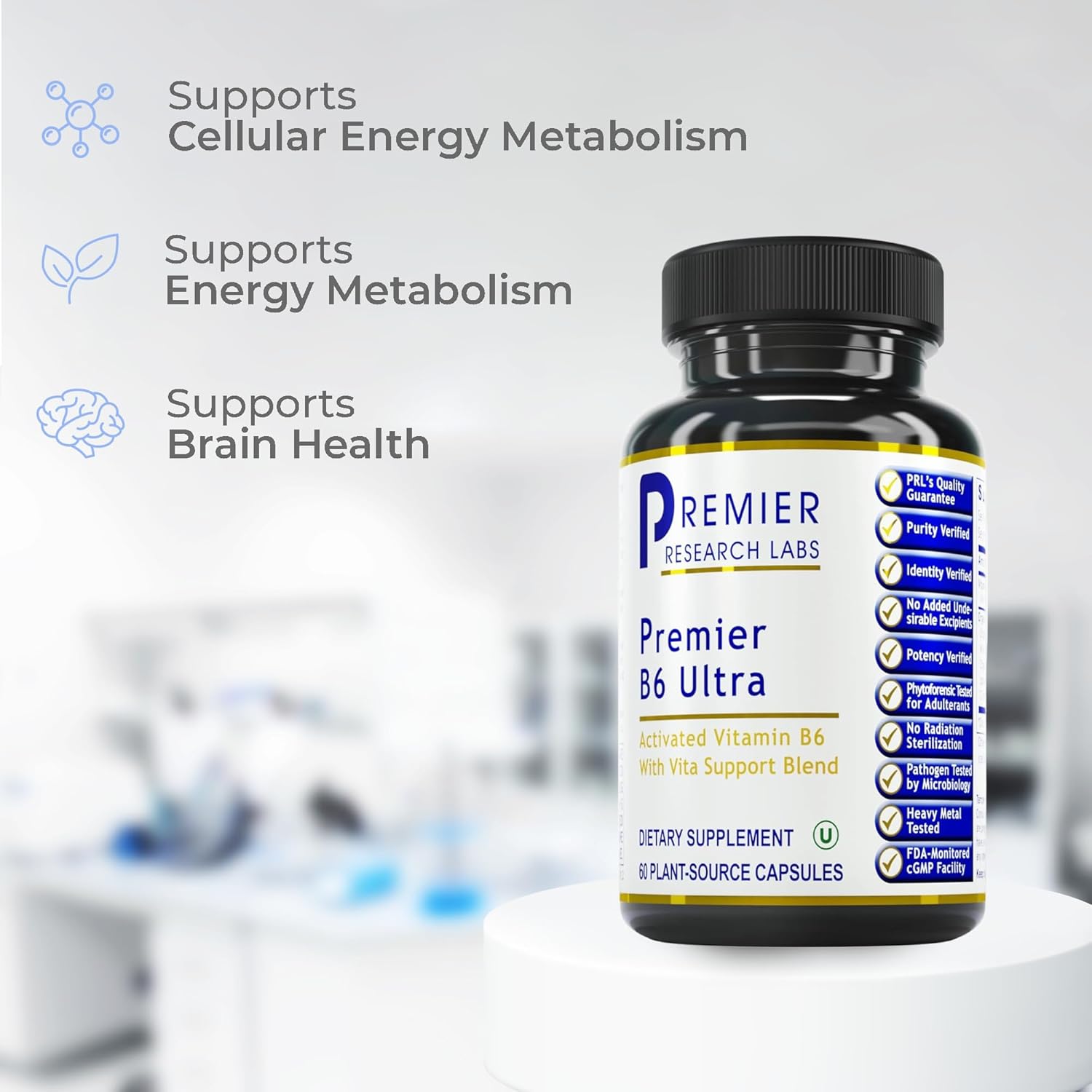 PRL Premier B6 Ultra - P5P Vitamin B6 Supplement, 50mg Per Capsule, Active Form for Energy & Brain - 60 Capsules