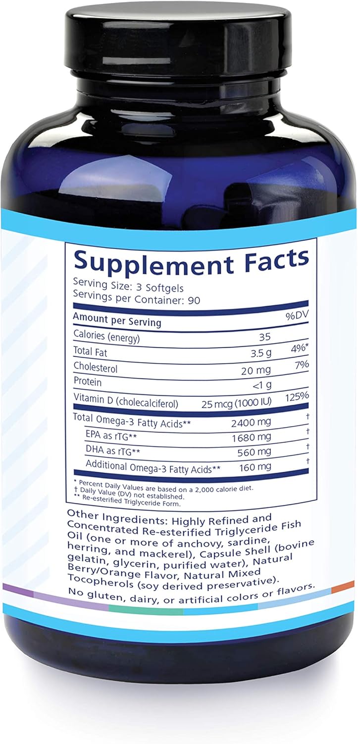 PRN De3 Omega-3 Fish Oil Softgels - 270ct, 90-Day Supply - 2240mg EPA & DHA - No Fishy Burps - Dry Eye Care