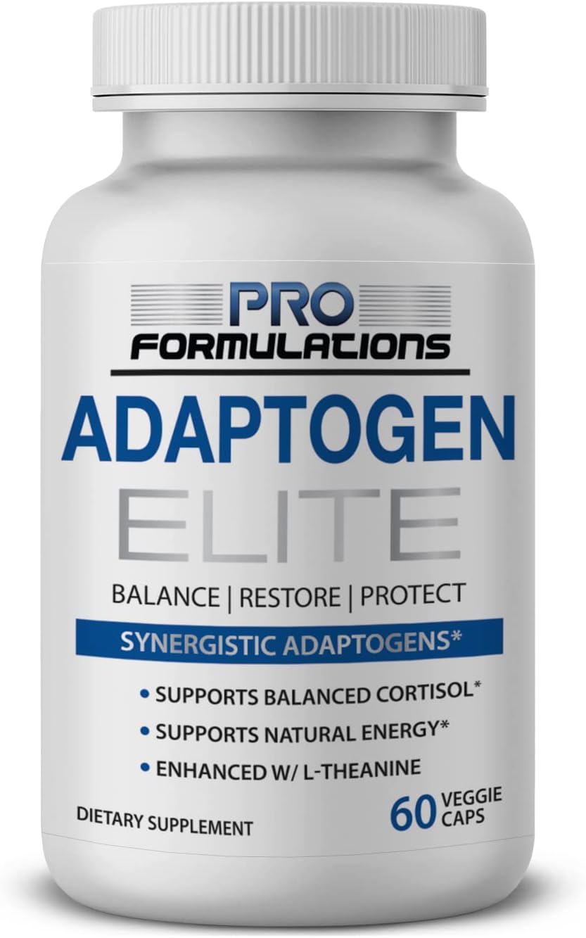 Pro Formulations MD Adaptogen Elite - 60 Vegetarian Capsules - Supports Balanced Cortisol Levels and Natural Energy - Infused with Rhodiola, Ashwagandha, Astragalus, Schisandra, Eleuthero, L-Theanine
