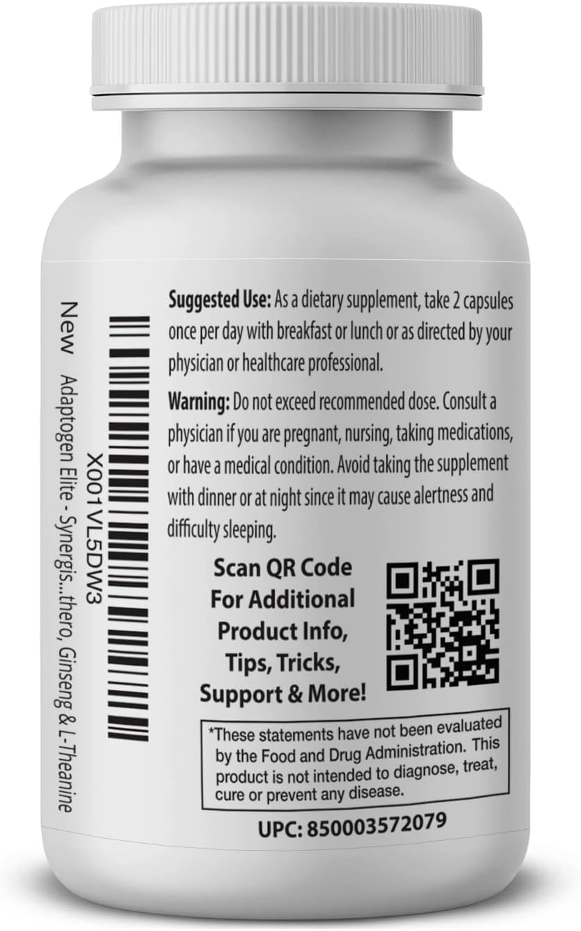 Pro Formulations MD Adaptogen Elite - 60 Vegetarian Capsules - Supports Balanced Cortisol Levels and Natural Energy - Infused with Rhodiola, Ashwagandha, Astragalus, Schisandra, Eleuthero, L-Theanine