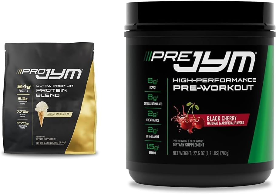 PRO JYM Tahitian Vanilla Bean & PRE JYM Black Cherry Combo Pack - 45 Servings & 30 Servings